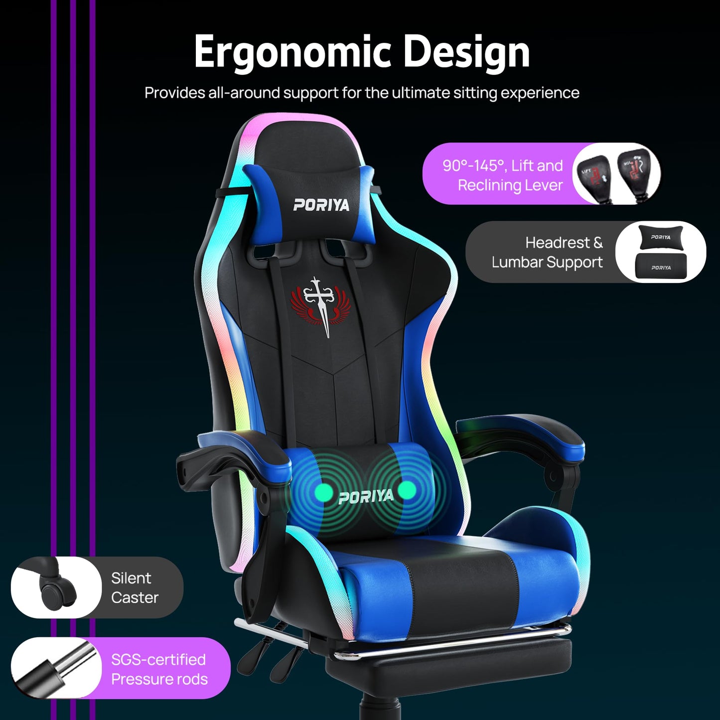 PORIYA Gaming Chair with Adjustable Backrest, Ergonomic Executive Office Chair, Height Adjustable Racing Chair Maximum Gaming Experience