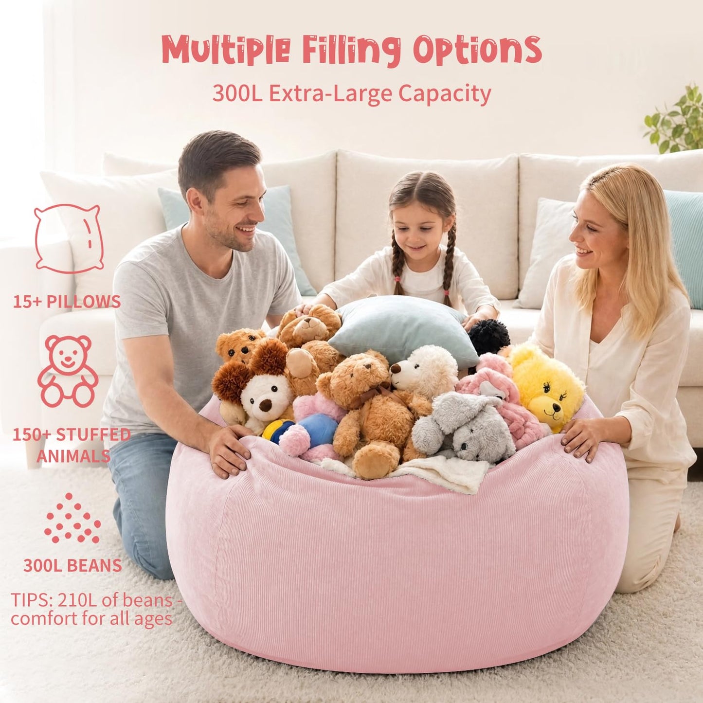 Nobildonna 3 ft Bean Bag Chair Cover (No Filler) for Adults and Kids 300L Extra Large Stuffed Animal Storage Bean Bag Washable Soft Premium Corduroy
