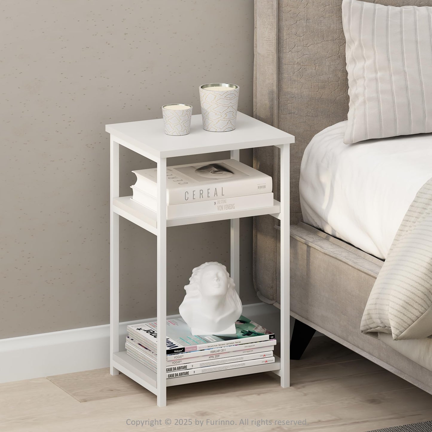 Furinno SIMPLISTIC Night Stand, 3-Tier Open Shelf Design Nightstand with Metal Frame, Bedside Table, End Table, Side Table, for Bedroom, Living Room