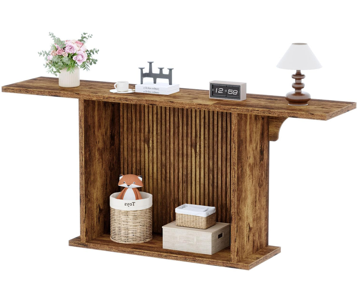 HSH Farmhouse Console Table, 180cm Extra Long 2-Tier Sofa Table, Rustic Brown Wooden Entryway Table for Hallway, Living Room, Foyer & Behind Couch