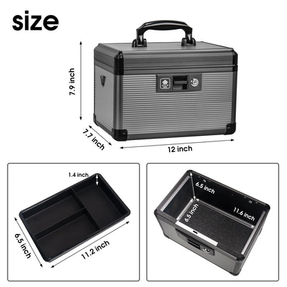 ZORVIDSON Medicine Lock Box with Key,Portable Medication Lock Box with Removeable Tray, Medicine Storage Box for Home (Black, Medium)