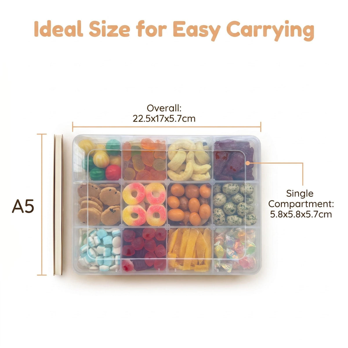 LAifu Snack Box Large, Snack Box with 12 Removable Compartments, Divided Snackle Boxes Trays with compartment for Candy, Spices, Fruits, Nuts, Chips