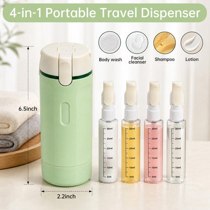 4 in 1 Travel Bottle Dispenser, Refillable Leakproof Mini Plastic Travel Containers for Toiletries