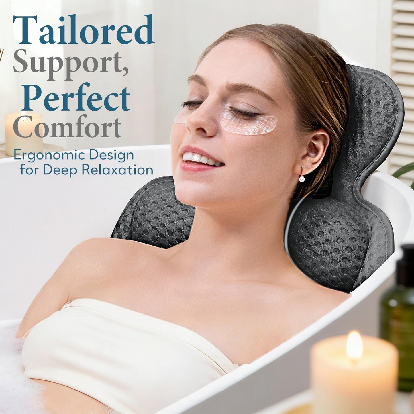 Bath Pillows for Tub, Comfortable Bathtub Cushion for Head and Neck with Soft 3D Mesh Fabric and 54 Non-Slip Suction Cups