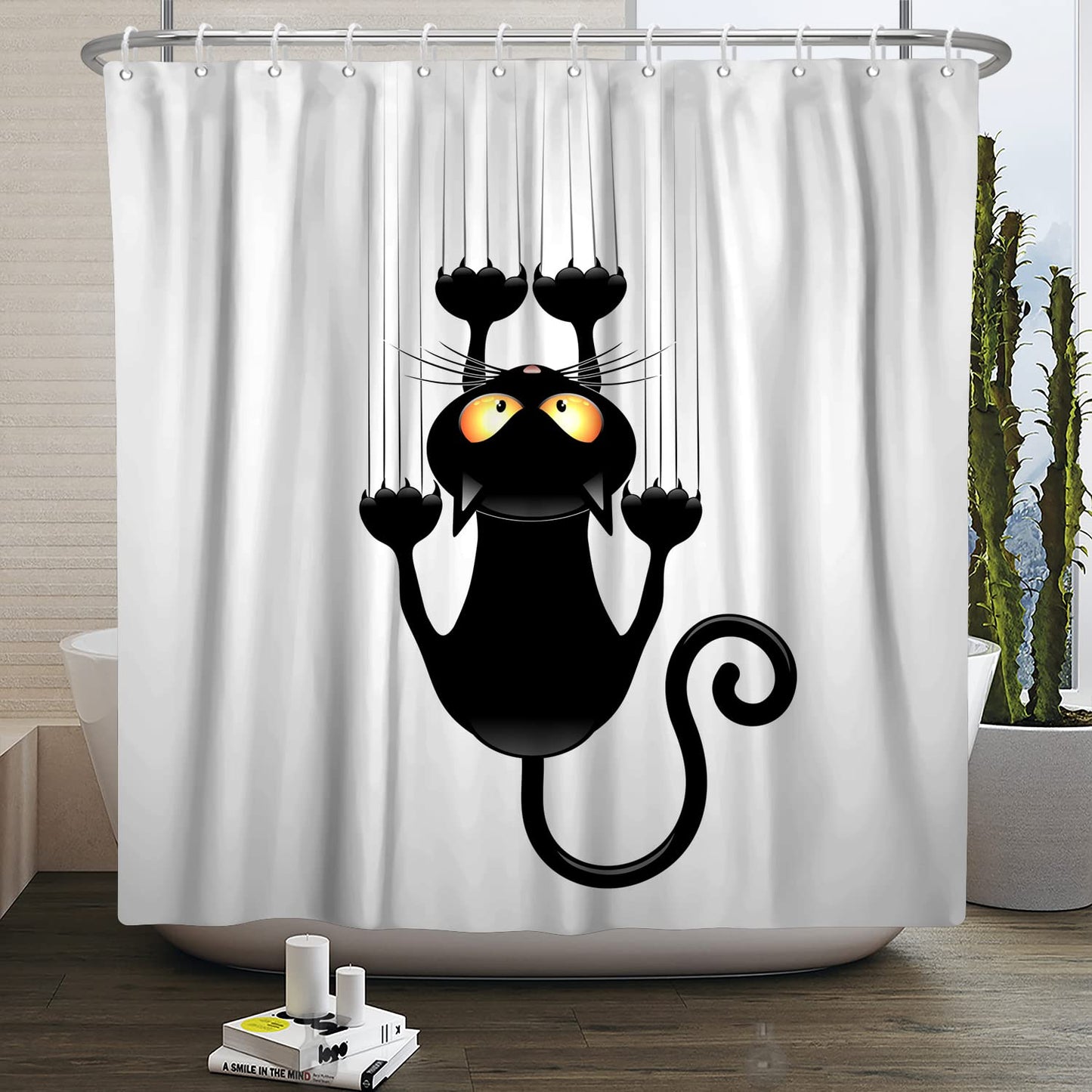 SDOTPMT 180x198cm Black Cat with Sharp Paws Shower Curtain Cute Funny Cat Kitty Bath Curtain White Background Bathtub Curtain for Child Bathroom