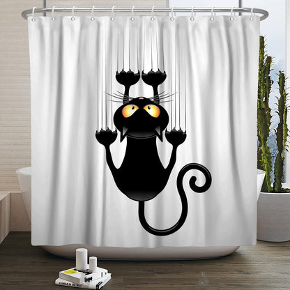 SDOTPMT 180x213cm Black Cat with Sharp Paws Shower Curtain Cute Funny Cat Kitty Bath Curtain White Background Bathtub Curtain for Child Bathroom