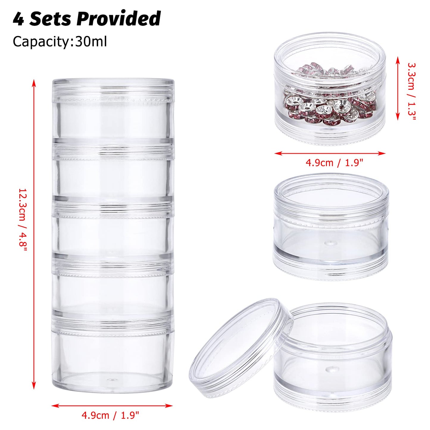SUMTree 4 Packs 5 Slot Clear Plastic Round Storage Jars, Mini Jars, Large