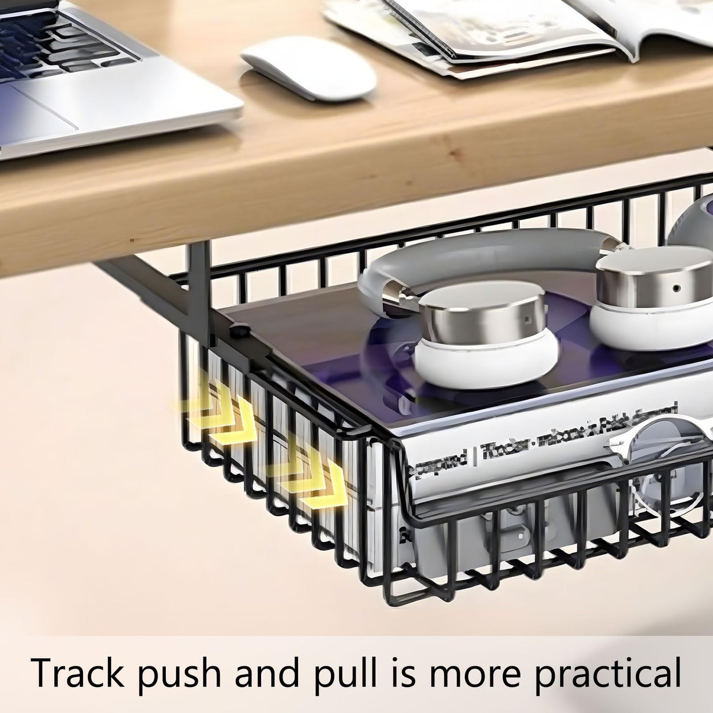 Gemsaya Under Desk Drawer Organiser, Self-Adhesive Hidden Pull Out Shelf Storage Drawer Box