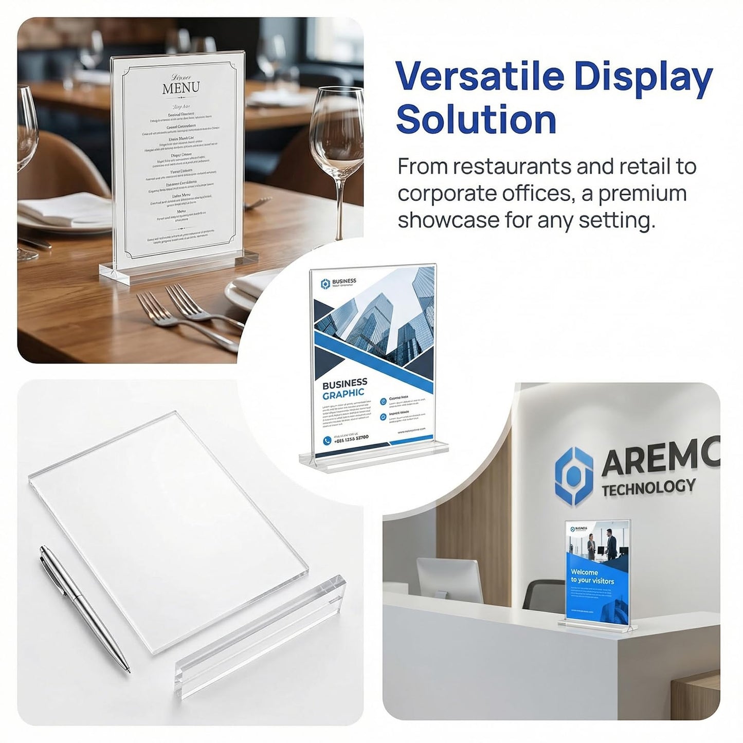 HOPNKN 3 Pack Acrylic Sign Holder A4 , Double Sided Acrylic Stands for Desktop Displaying, Clear A4 Display Stand for Restaurant, Office, School