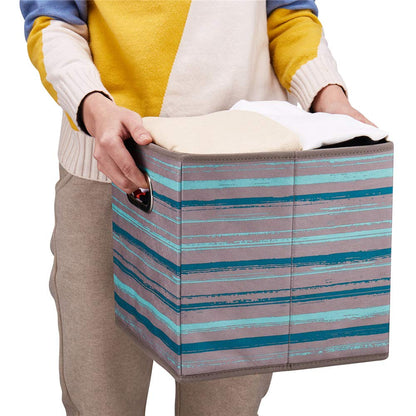 HSDT 6 Cube Storage Bins Teal Stripes Gradient Lines 10.5x10.5x11 Inch Foldable Whale Coastal Print Fabric Half Storage Basketes for Home Organizers