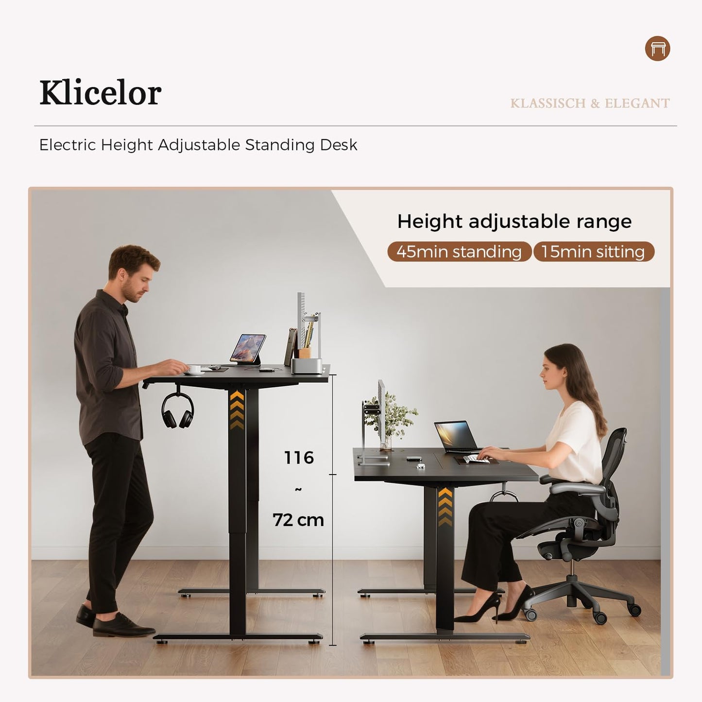 Klicelor Height Adjustable Electric Desk, 2 Memory Buttons, 120x80cm