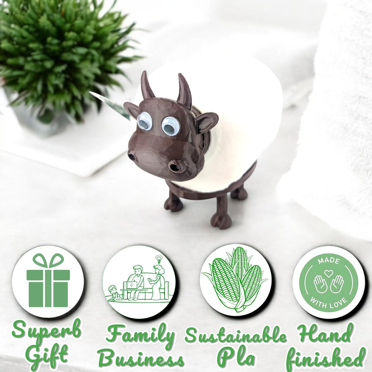 Dekorify Cow Toilet Paper Holder – Freestanding Black Toilet Roll Holder, Cute & Funny Bathroom Toilet Roll Stand