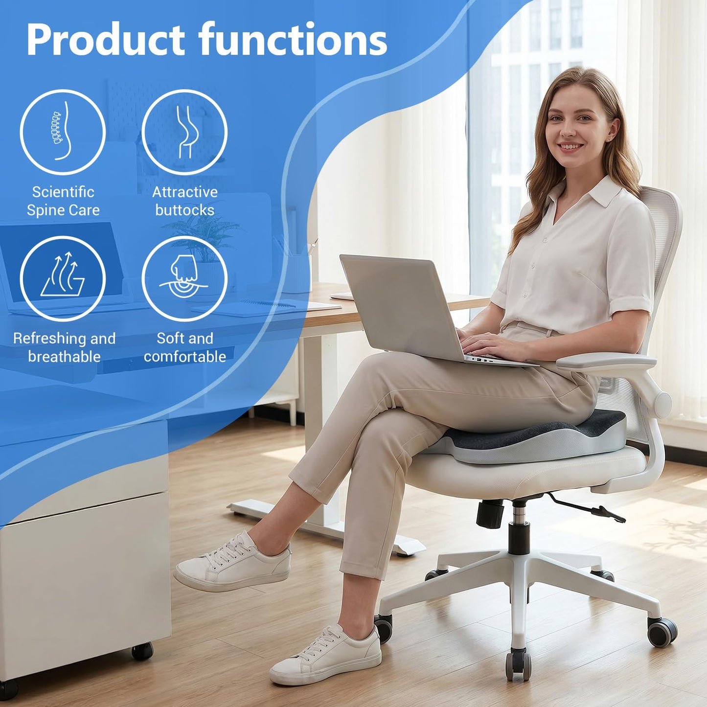 zxevg Coccyx Cushion Memory Foam Black Non-Slip