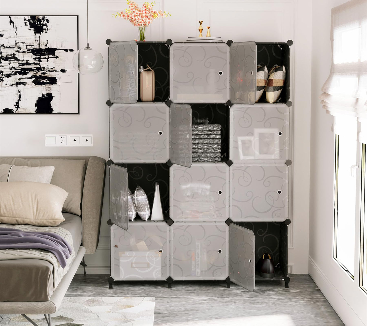 AWTATOS 12 Cube Storage Organizer with Doors,Black