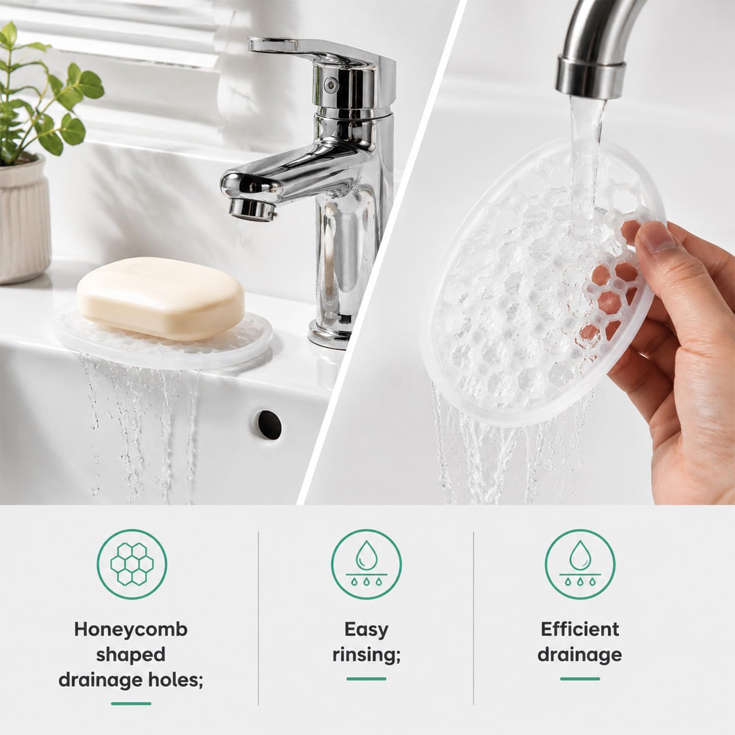3 Pcs Silicone Soap Dish Self Draining Soap Holder with Holes(Transparent)