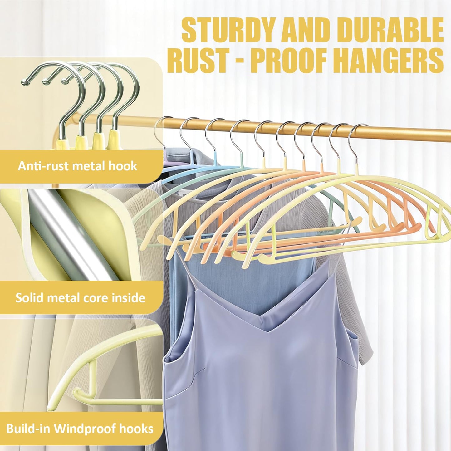 10 Pack Sweater Clothes Hanger No Shoulder Bump 42CM Wide Heavy Duty Coat Metal Hangers for Closet Non Slip PVC-Coating for