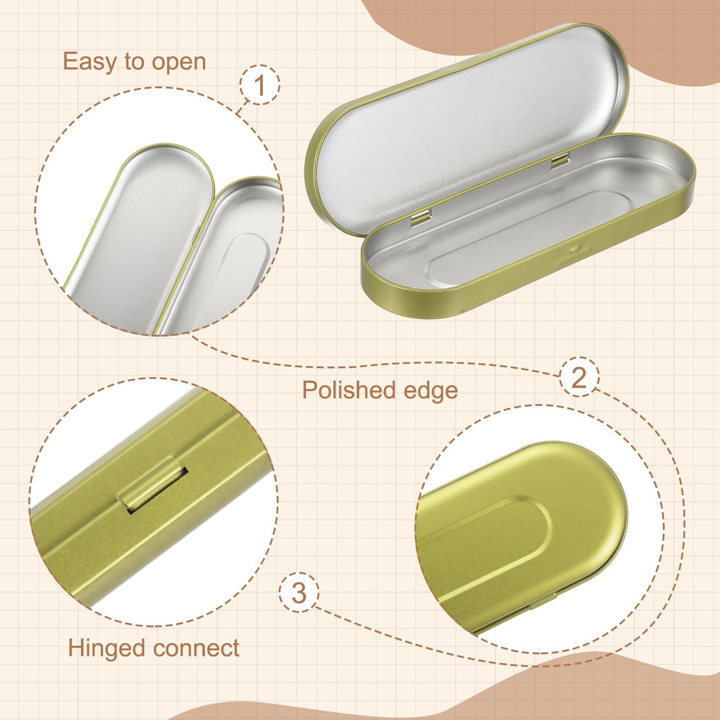 sourcing map 4Pcs Metal Tin Box Container, 6.9x2.4x0.7 Oval Empty Hinged Lid Box with Self Adhesive Colored Sticker
