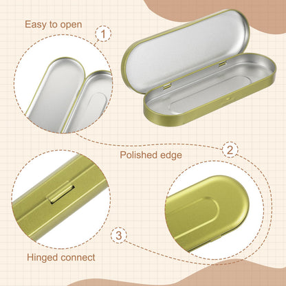 sourcing map 4Pcs Metal Tin Box Container, 6.9x2.4x0.7 Oval Empty Hinged Lid Box with Self Adhesive Colored Sticker