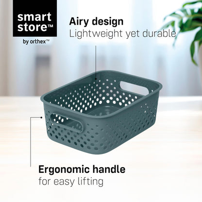 SmartStore Storage Basket with Handles in Grey 10 x 1,6L 20,5x14,5x7,5cm | Storage Bin From Recycled Plastic | Essence S Storage Box