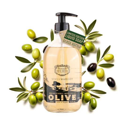 Gift Idea - Limited Liquid Marseille Soap Olive - Glass - Moisturising Liquid Hand Soap - Olive, Argan & Coconut Oil - 98% Natural Ingredients - Hand