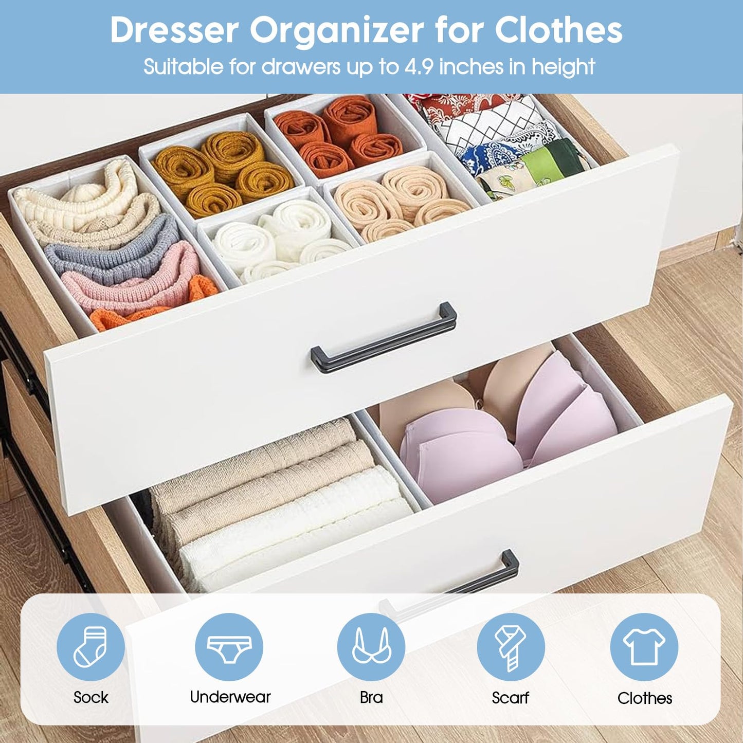 Yeqqzq 12 Pcs Drawer Organizer, Underwear Drawer Organizer Bins, Dresser Organizer for Baby Clothes, Dresser Drawer Dividers for Baby Clothing, Bra