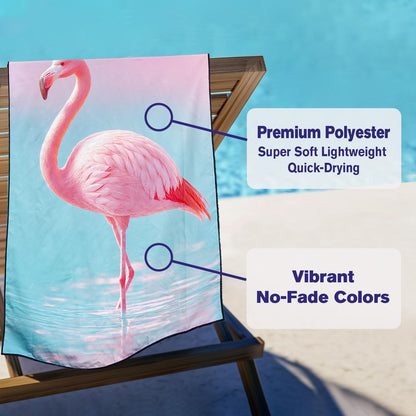 Violetpos Pink Flamingo Beach Towel, Extra Large 180x90 cm 250GSM Microfibre, Sand Free Quick Dry