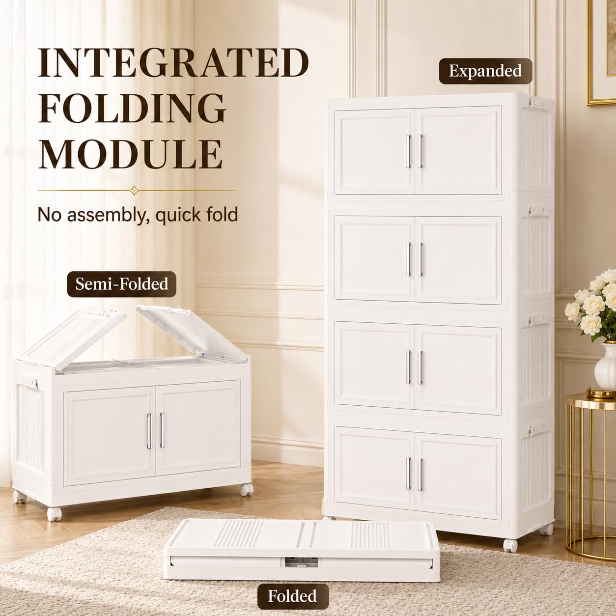 Naviconvex Storage Boxes with Lid, 60L*3 Tier Plastic Storage Box with 1 Lid, Foldable Boxes, Stackable Drawers with Wheels