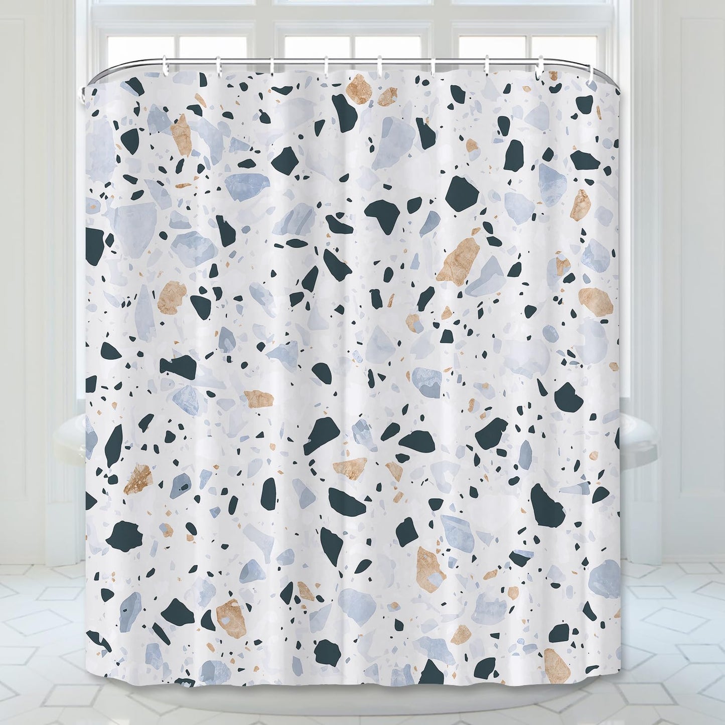 Simpomsy Terrazzo Shower Curtains Mould proof resistant, Washable Weighted Fabric Wet Room Shower Curtain