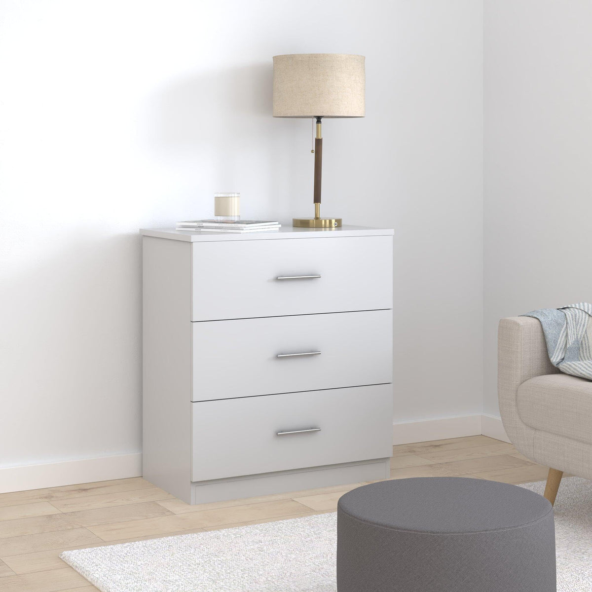 Furinno 3-Drawer Dresser with Handle, Solid White