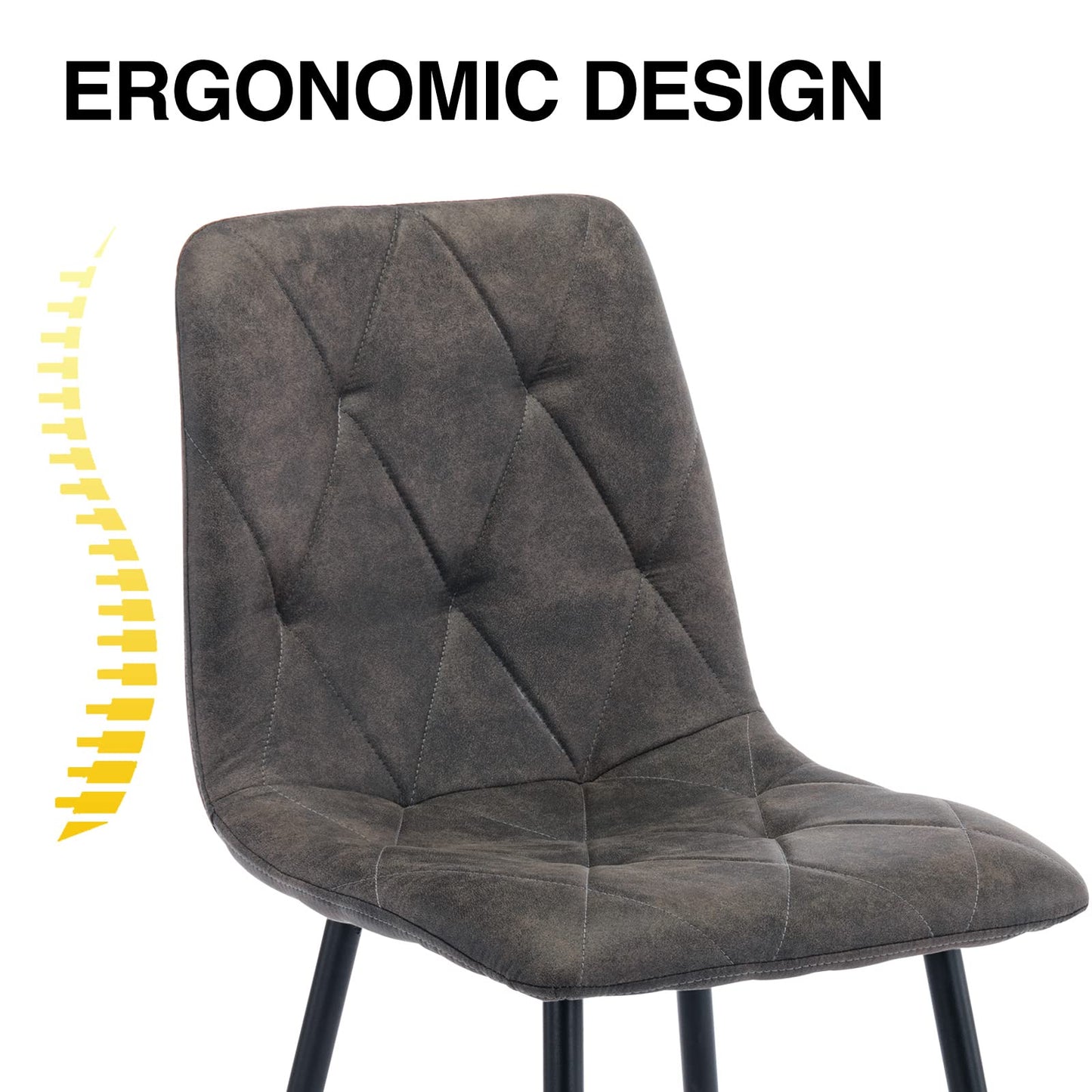 Artist Hand Set of 6 Dining Chairs for Dining Room Living Room, Vintage Faux Suede Dining Chairs with Backrest Upholstered Seat Solid Metal Legs, Gray