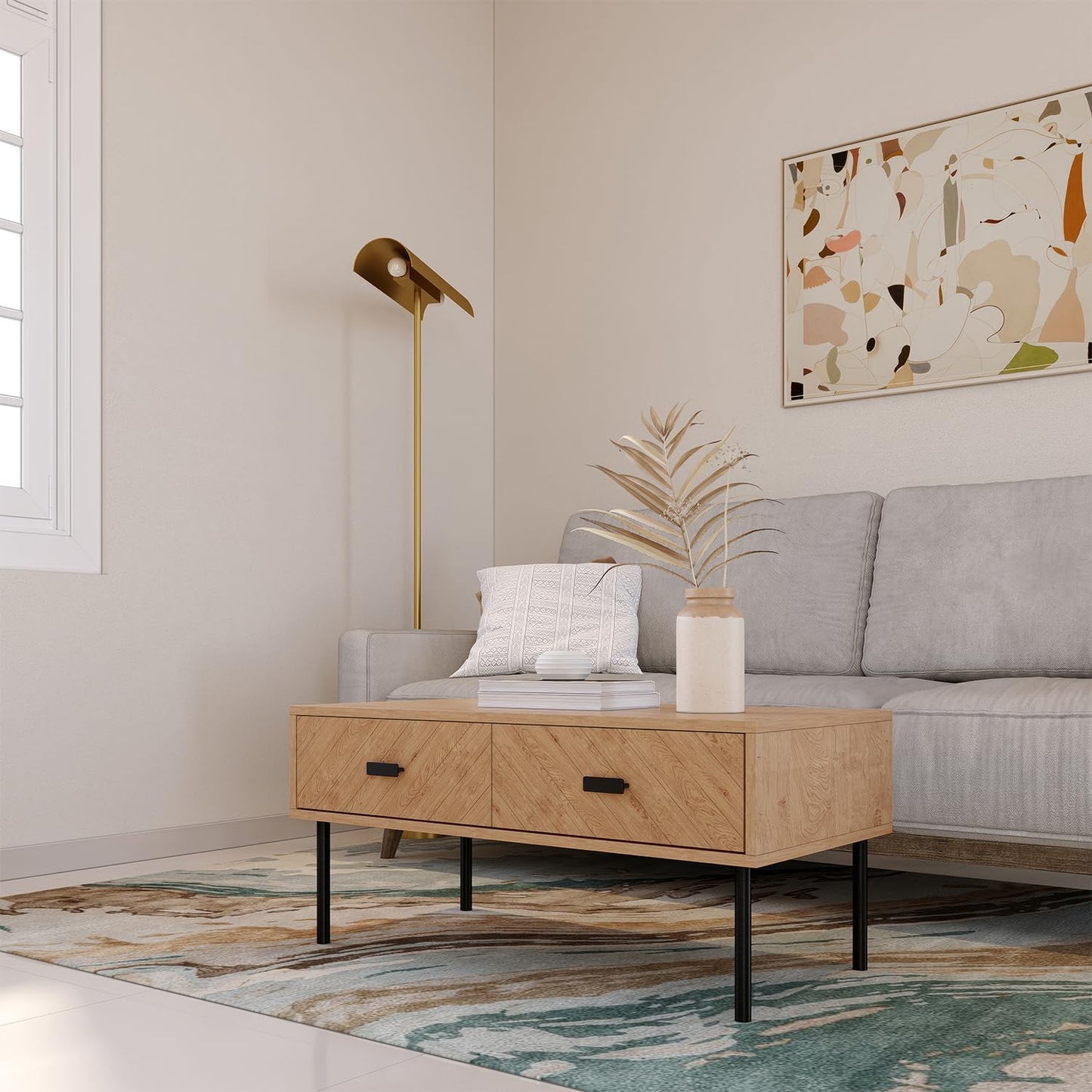 Seconique Leon 2 Drawer Coffee Table in Medium Oak Effect