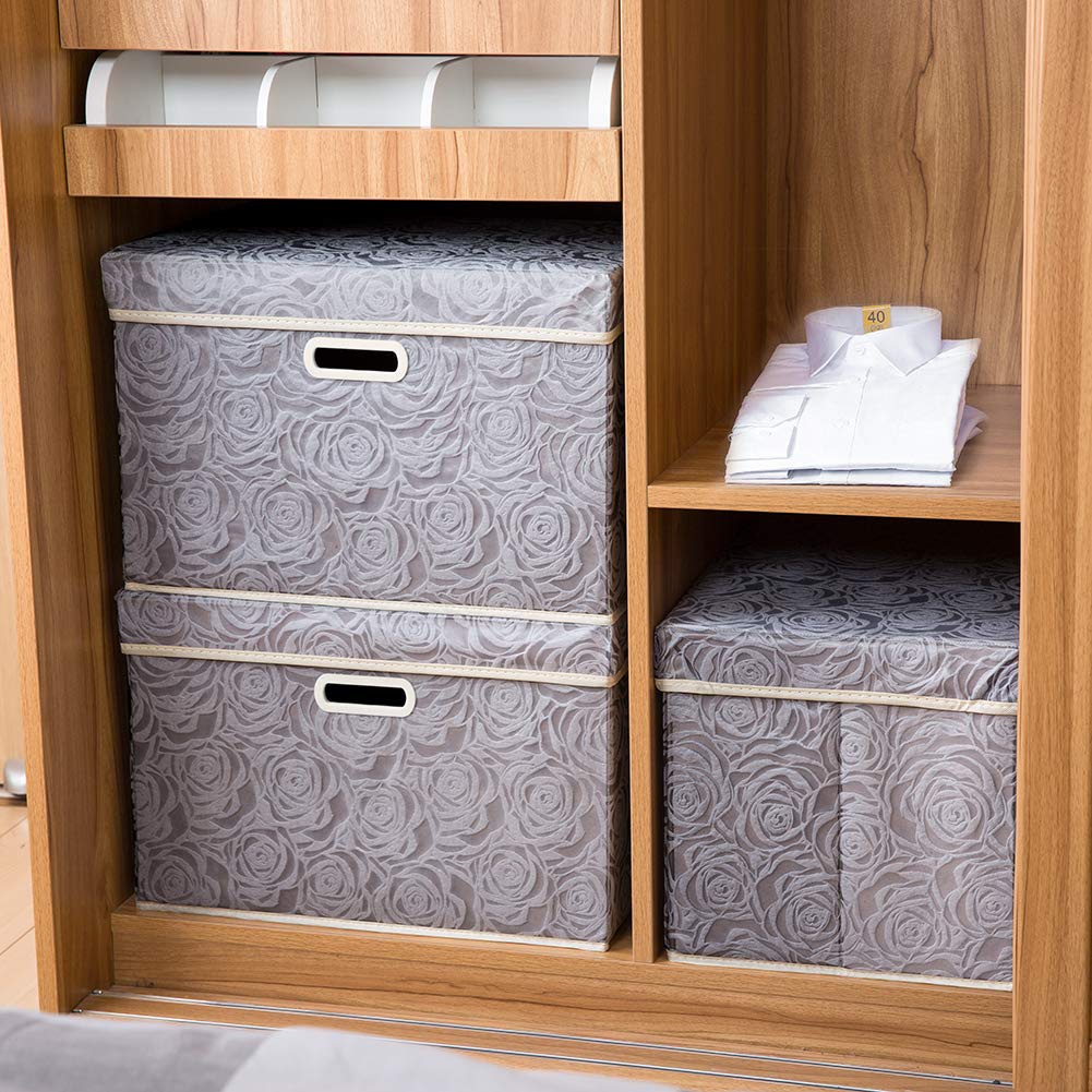 Prandom Storage Boxes with Lids Large.Rose Pattern Fabric Decorative Storage Box, Really Useful Box,Clothing Storage,Cubes
