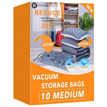 10 Medium Vacuum Storage Bags, Space Saver Sealer Compression Bags for Blankets, Comforters, Pillows, Clothes Storage