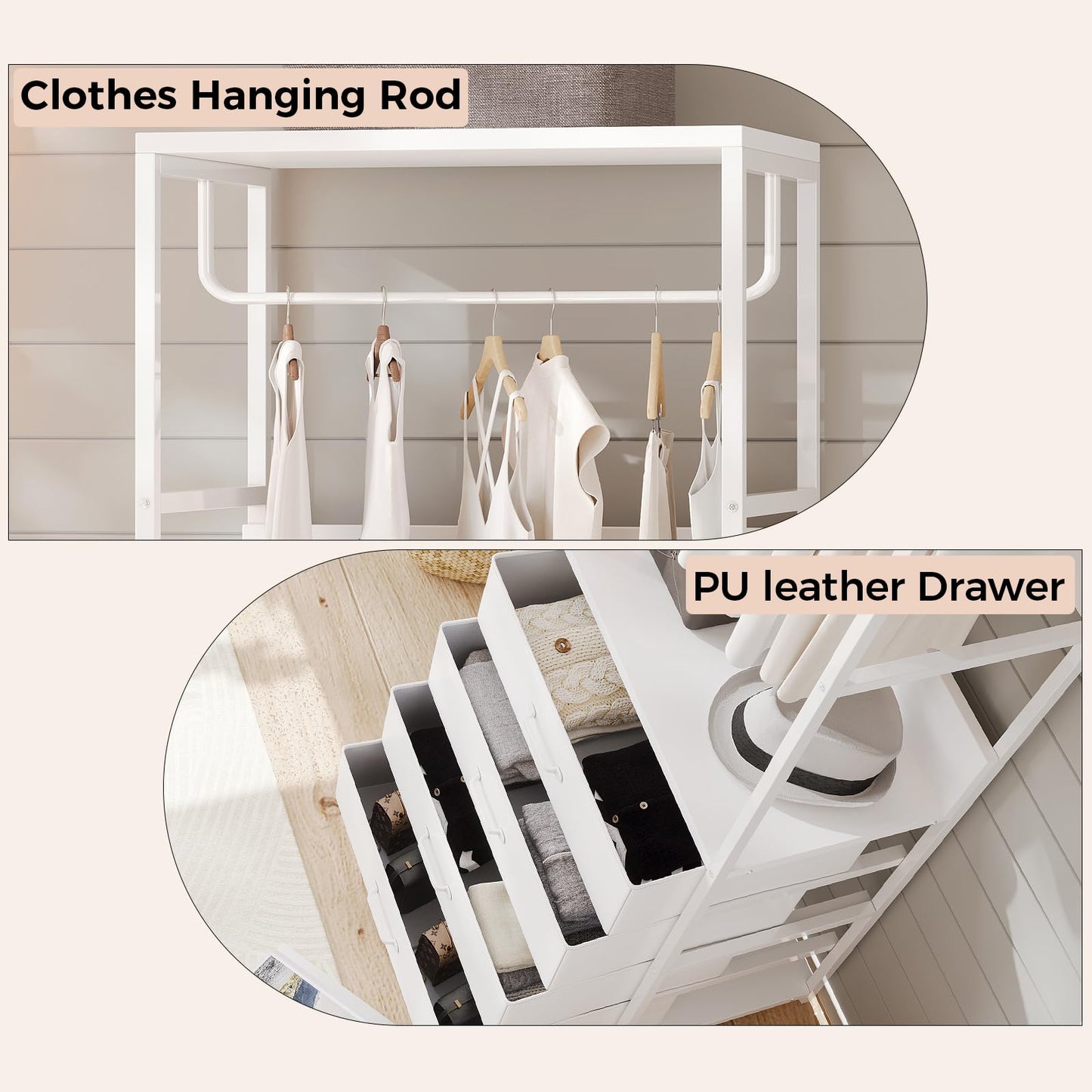 VOWNER Hall Tree Entryway Organizer with 4 Drawers Bench White Rod