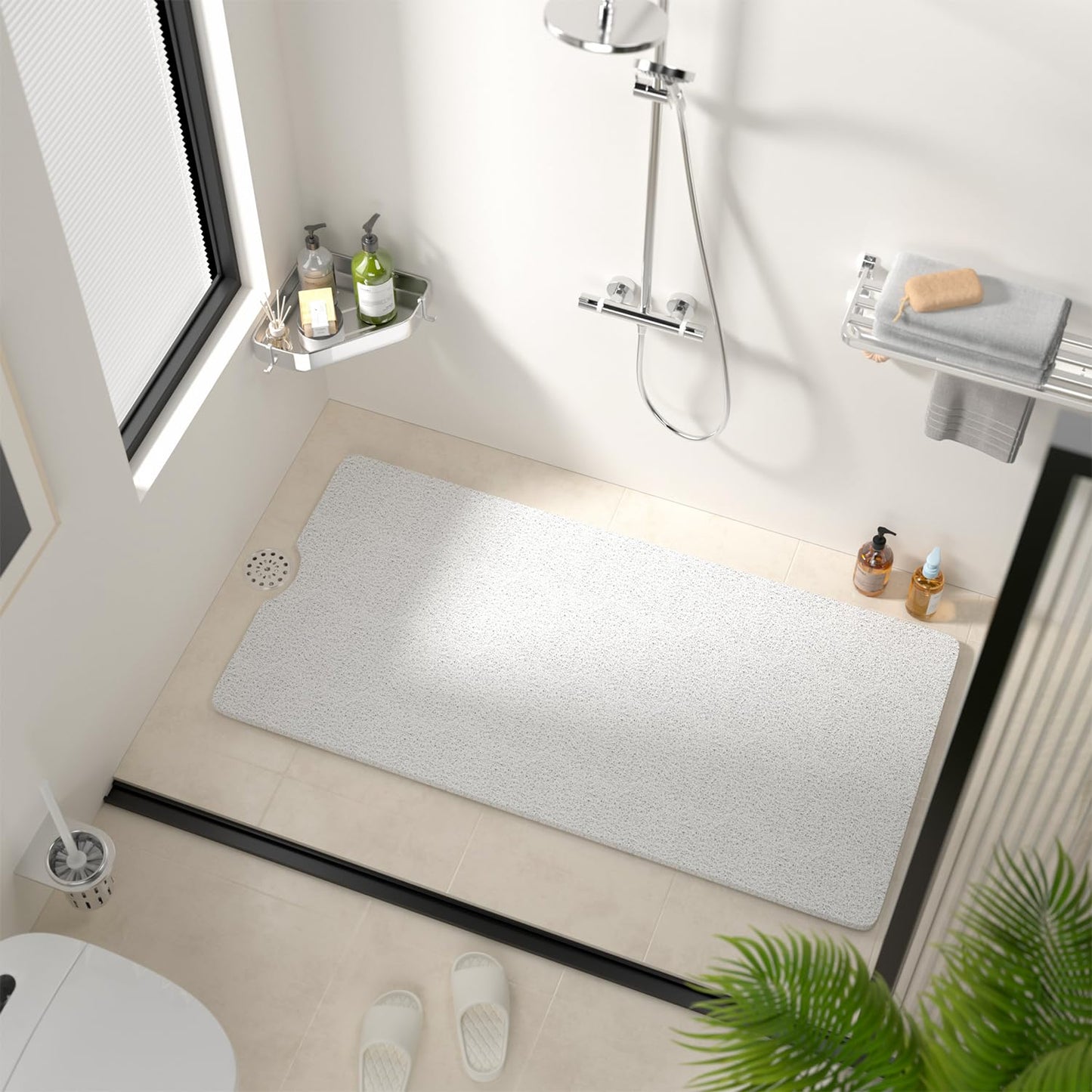 HITSLAM Non Slip Bath Mat 101x51 cm, Shower Mats for Inside Shower, White