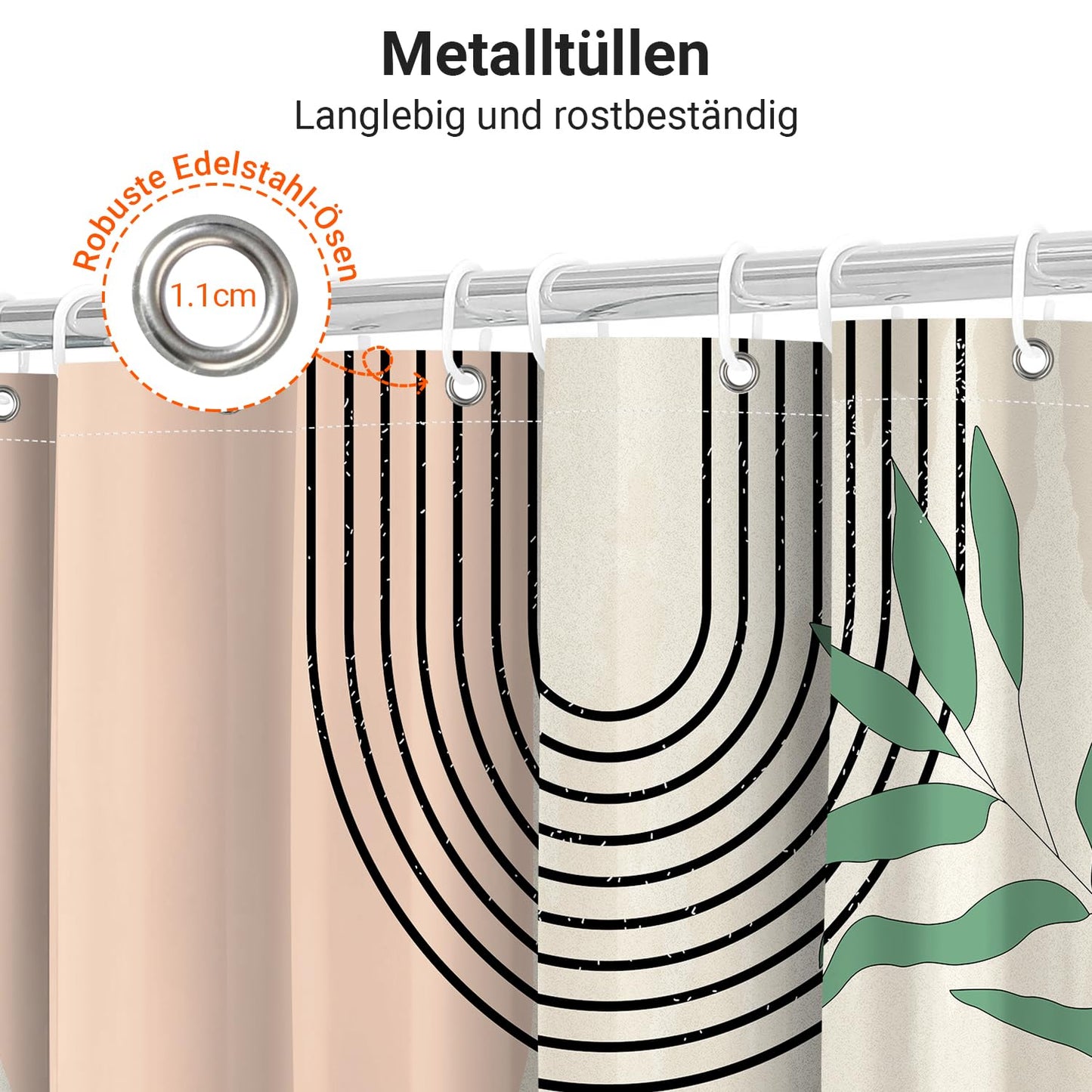 Lerores Boho Style Shower Curtain, 180 x 180 cm, Weighted Hem, Anti-Mould, Water-Repellent
