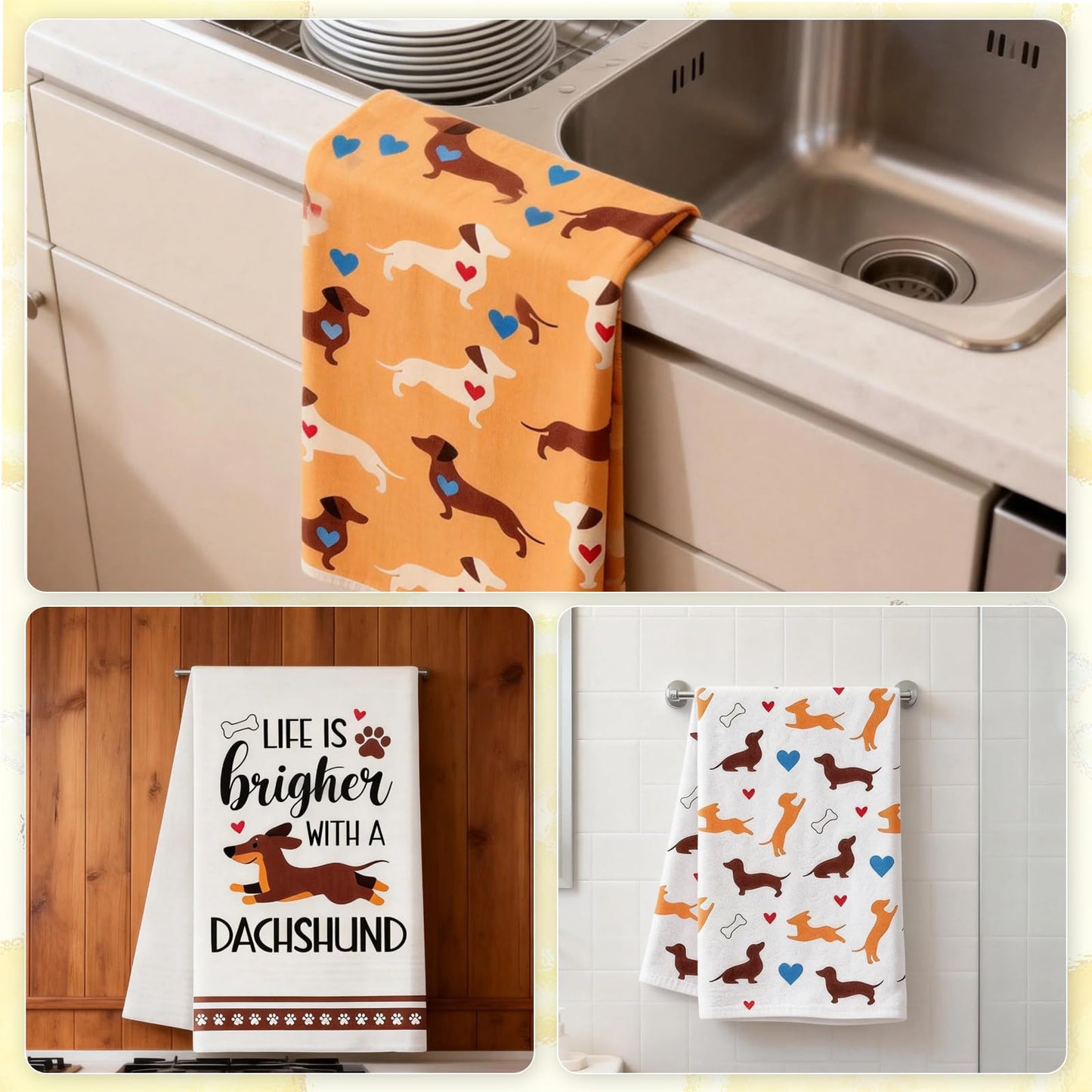 HgaftnK 4 Pack Sausage Dog Gifts Kitchen Tea Towels Set Microfibre Absorbent Dish Cloths with Cute Dachshund Gifts for Women Men Dog Lovers Home