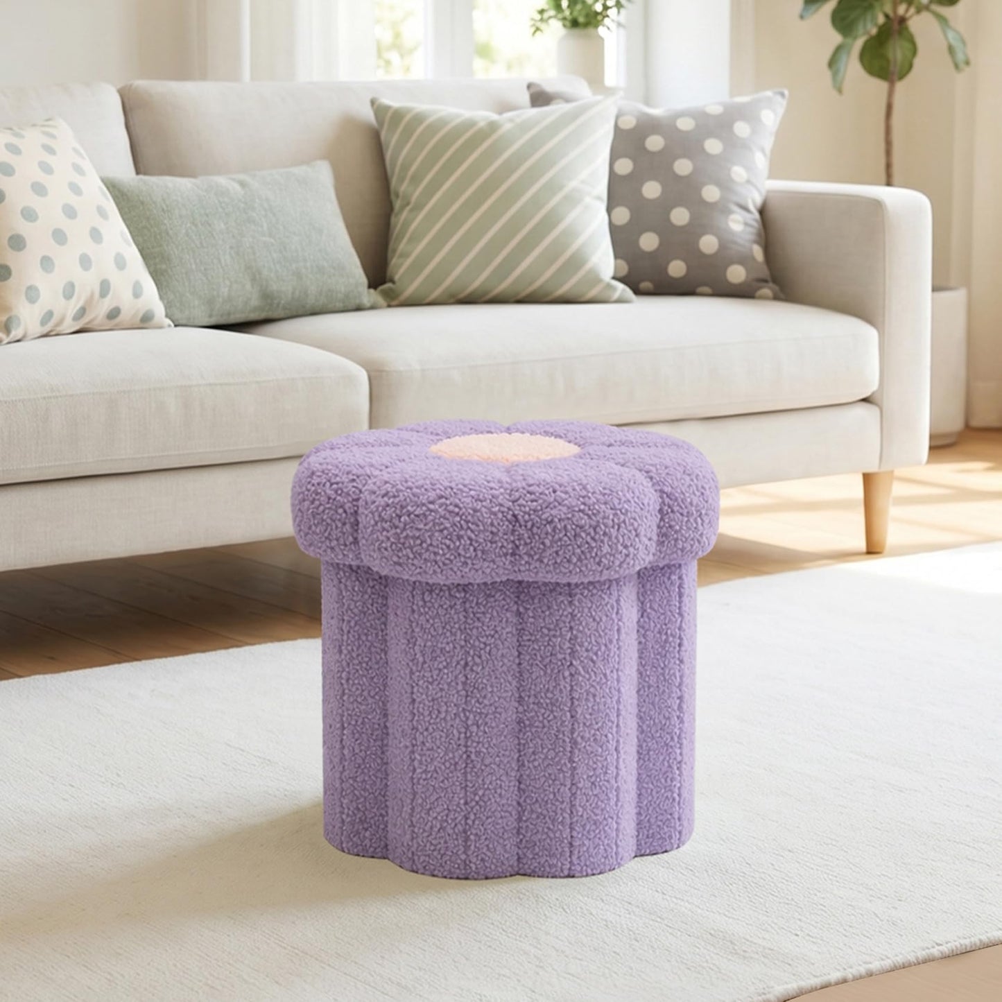 PINPLUS Small Folding Storage Ottoman with Lid, 32x32x29 cm, Purple
