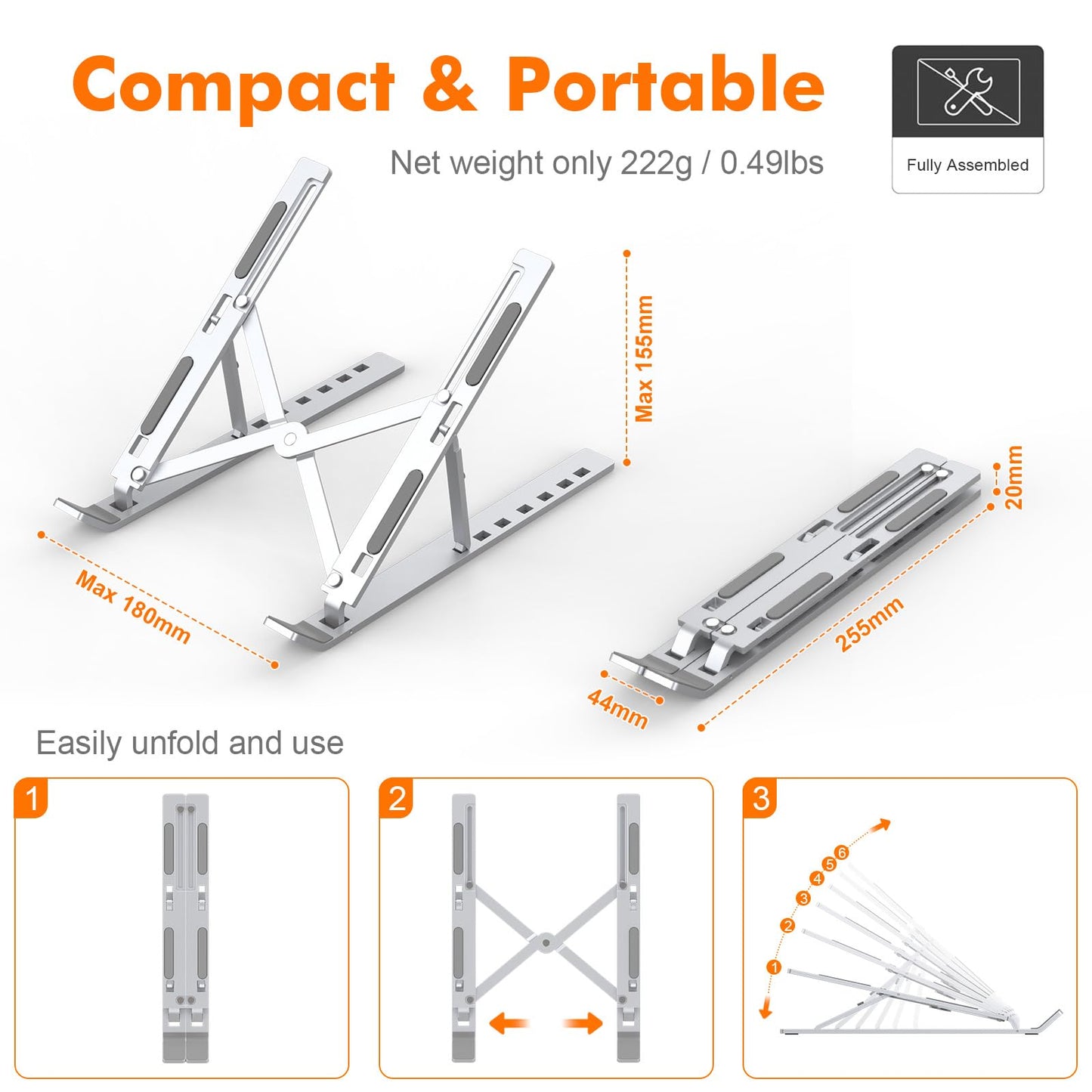 GRIFEMA Laptop Stand for Desk, Aluminum Laptop Riser 7-Angle Adjustable