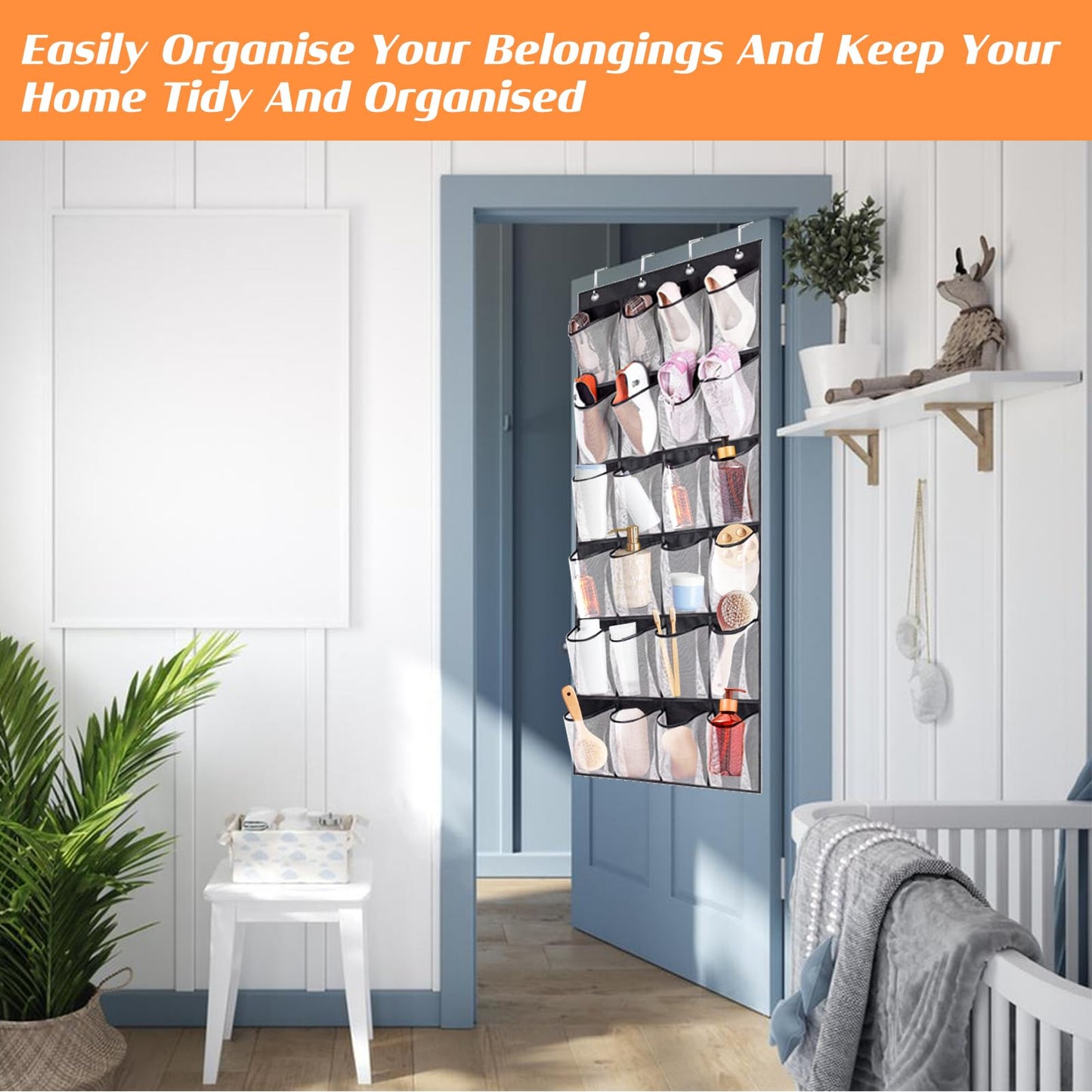 Collapsible Hanging Shoe Storage, 24 Large Mesh Pockets Door Shoe Rack