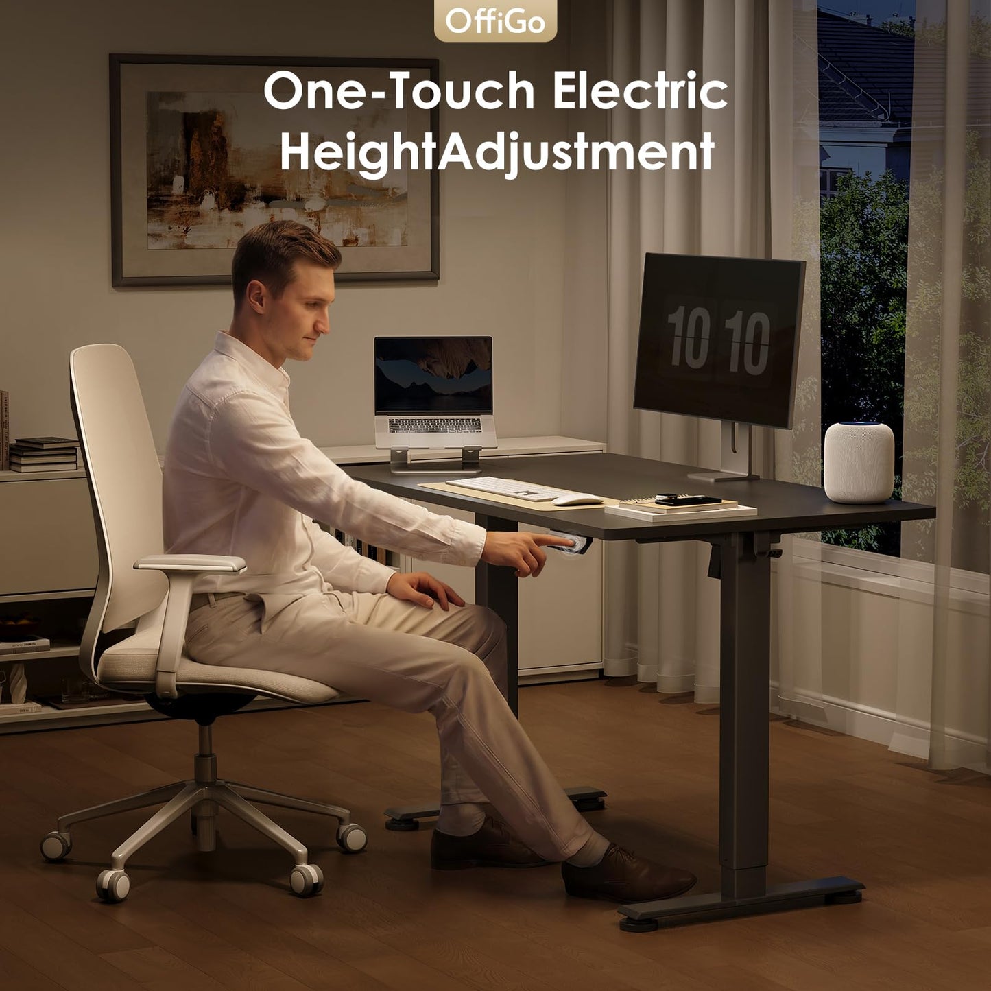 OffiGo Standing Desk, 120x60cm Height Adjustable Desk with 2 Memory Presets