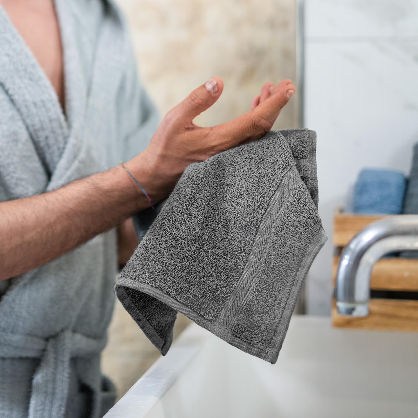 nice homeit - Set of 6 Washcloths 30 x 30 cm - Mini Face and Guest Towels 100% Cotton Ring - Soft, Absorbent, Washable - For Bathroom, Kitchen