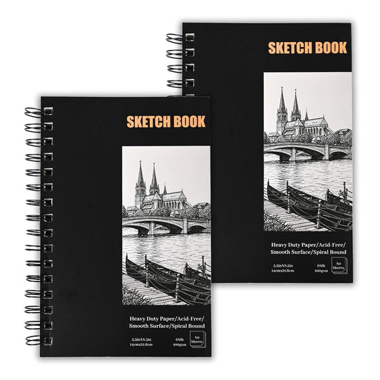 Zylota 2 Pack A5 Sketch Books,Spiral Bound Sketchbook Hardcover with 160 Sheets of 68lb/100gsm Mini Drawing Pad Paper, Small Sketch Pads for Drawing