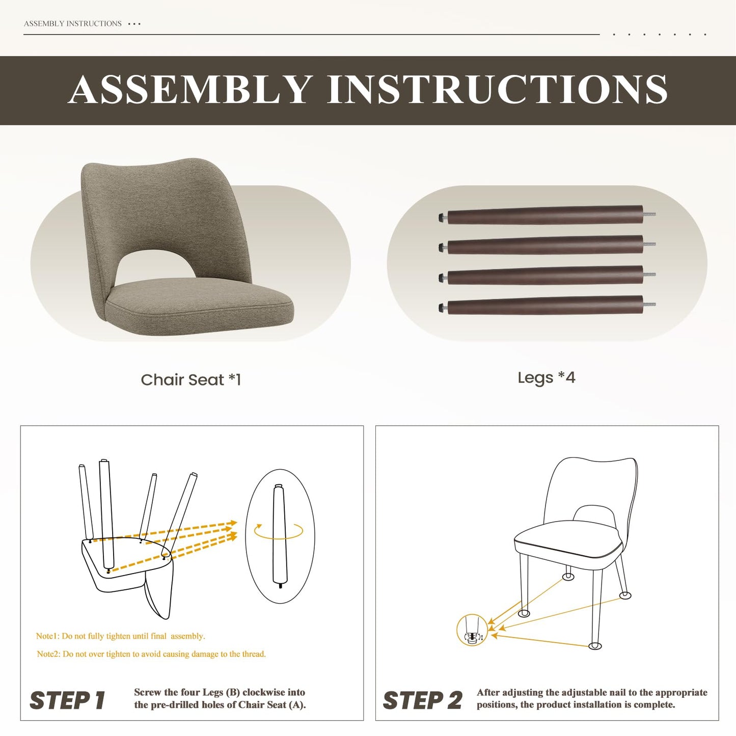 MALOL Upholstered Dining Chairs Set of 6, Fabric Chairs for Dining Room with Solid Wood Legs, Hollow Backrest and Thick Seat Cushion