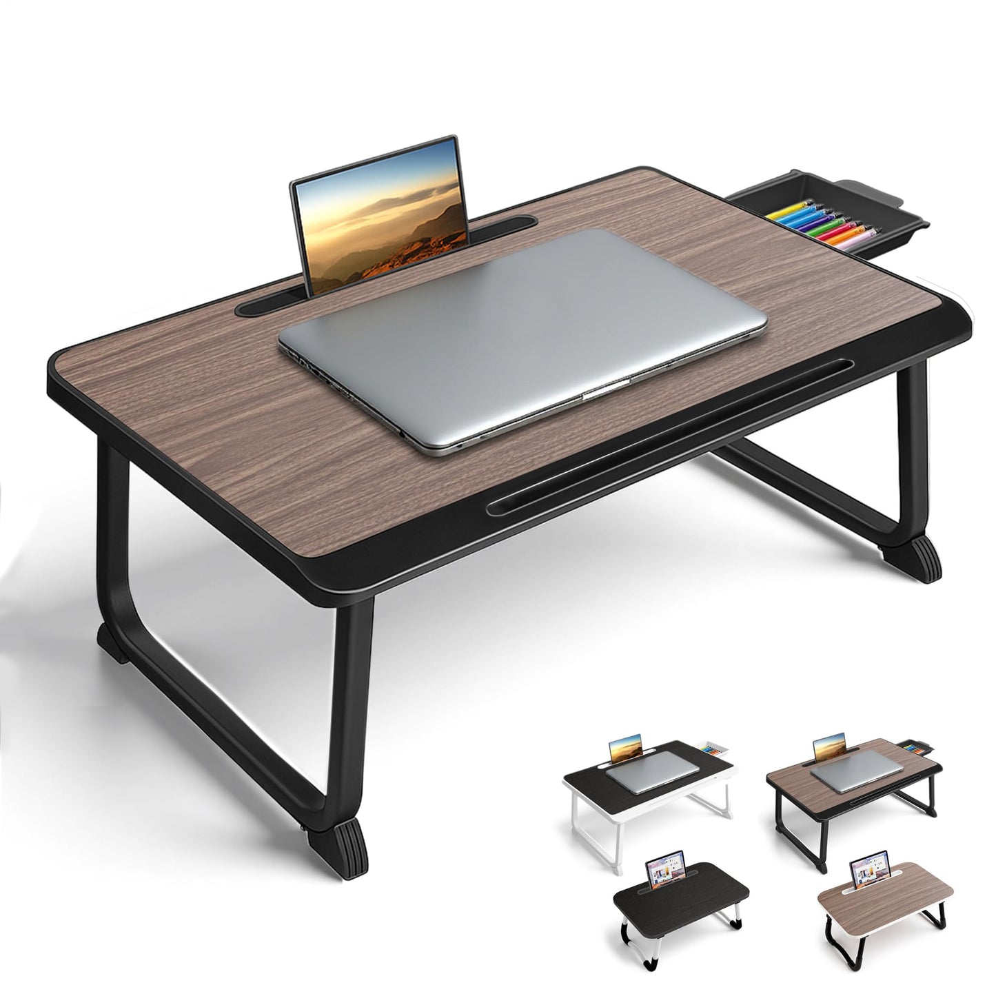 Laptop Bed Desk,Lap Desk for Breakfast in Bed, Work and Study, Home Office, Laptop Stand for Sofa、Couch、Bed, (60x40 Brown)