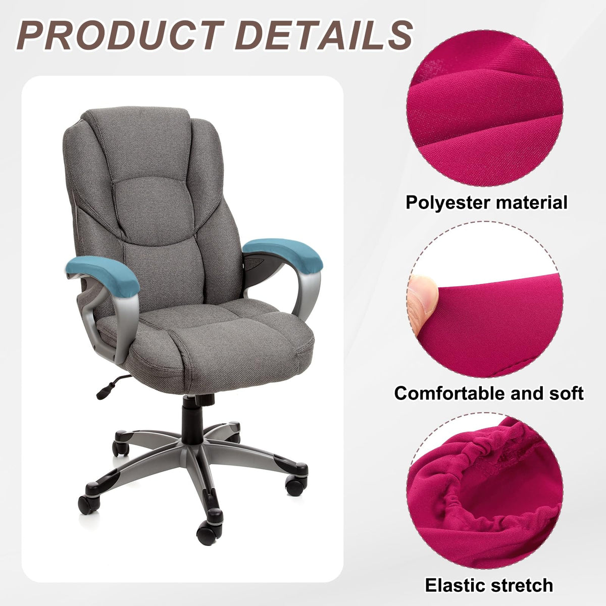 sourcing map Chair Armrest Slipcovers Covers, 32 x 8cm Polyester Removable Seat Hand Rest Protector for Office Chairs Desk ChairRose Red