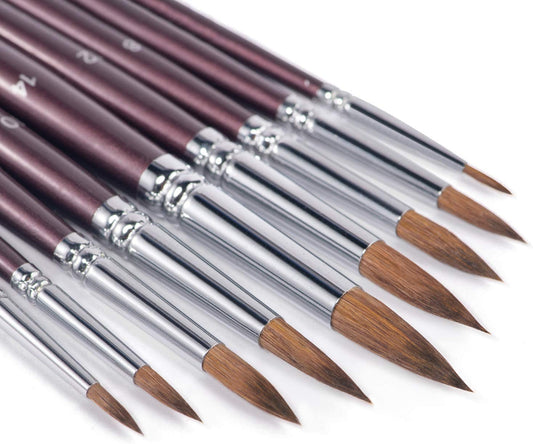 Fuumuui Sable Watercolour Brushes, 9pc Set - Kolinsky Sable Round & Pointed Brushes for Watercolour, Gouache, Acrylic & Ink Painting