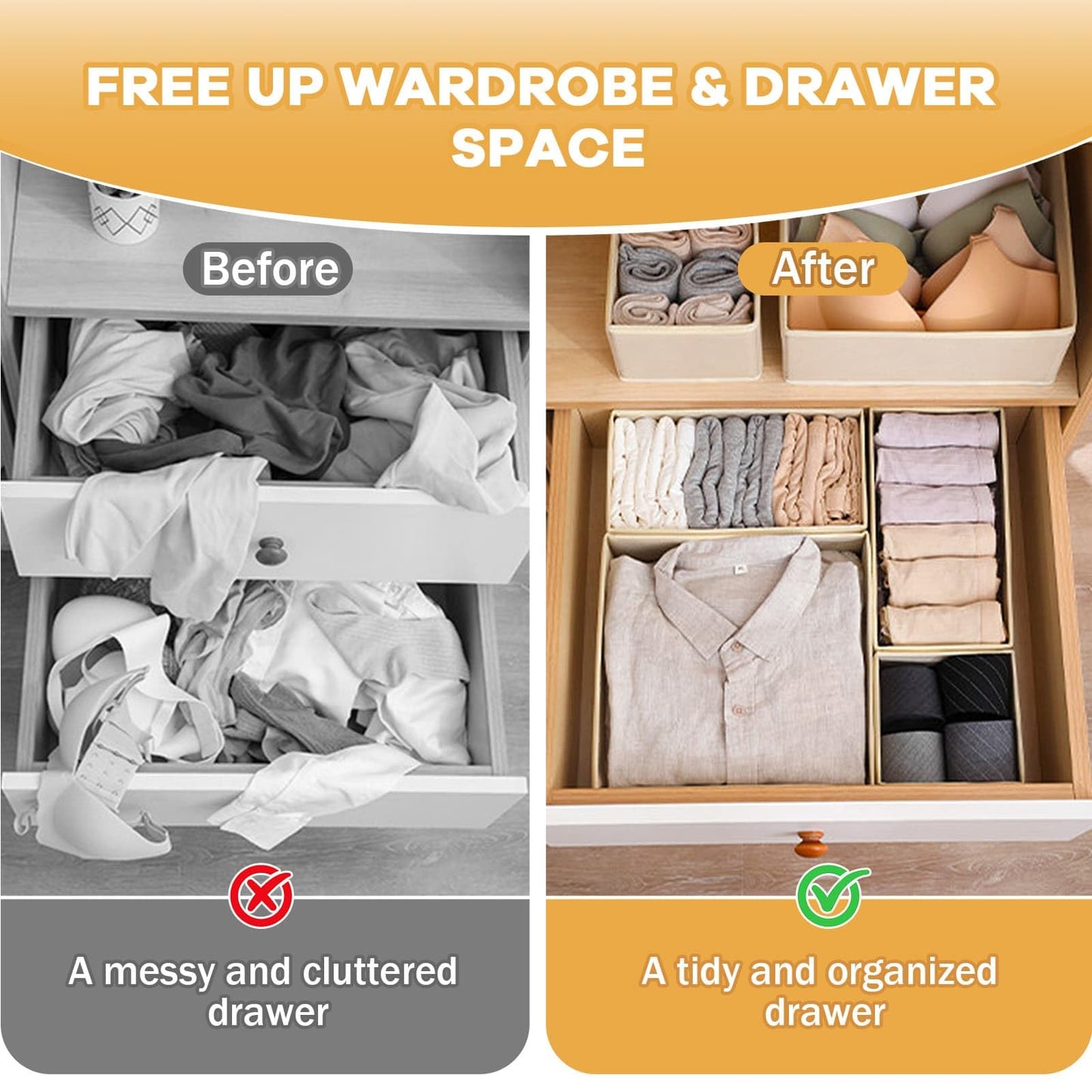 WEELOO Drawer Organisers Drawer Dividers, 6pcs Wardrobe Storage Organiser