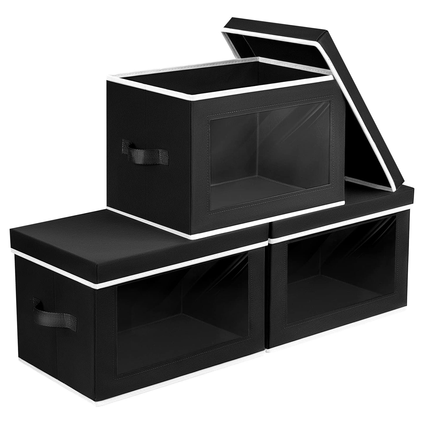 Homsorout 3 Pack Storage Boxes with Lids Foldable Storage Cubes with Transparent Window Fabric Storage Organiser Box for Toys, Clothes, Books