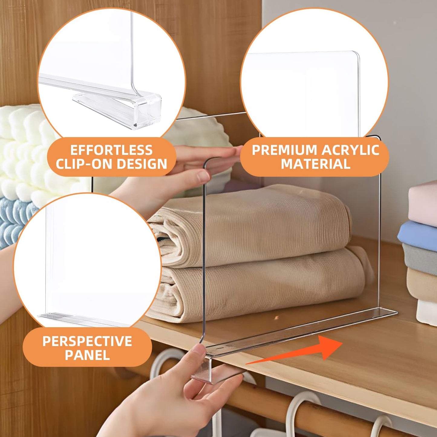 DYUEE Acrylic Shelf Dividers 8 Pack Closet Organizers and Storage Shelves